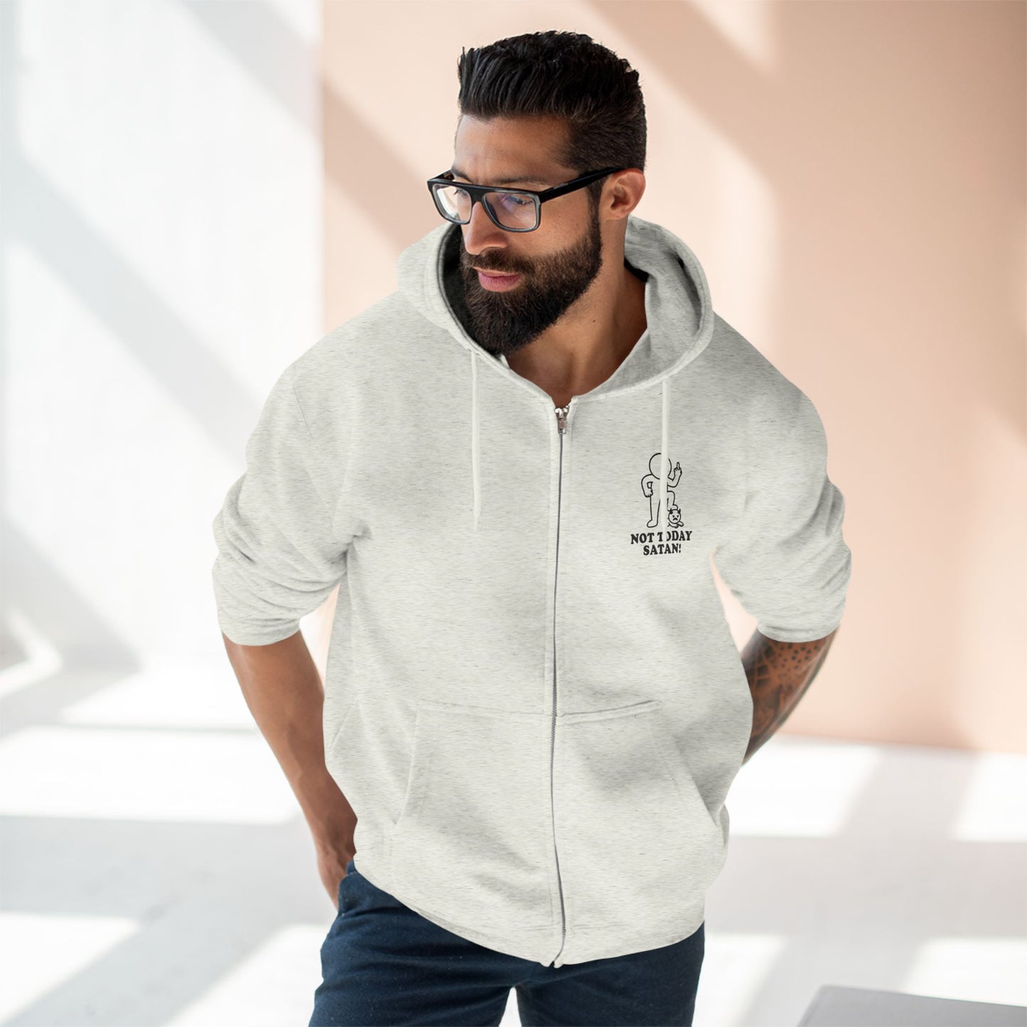 Not Today Satan | Hollow Series Zip-Up Hoodie - Funny Minimalist Burnout Layer