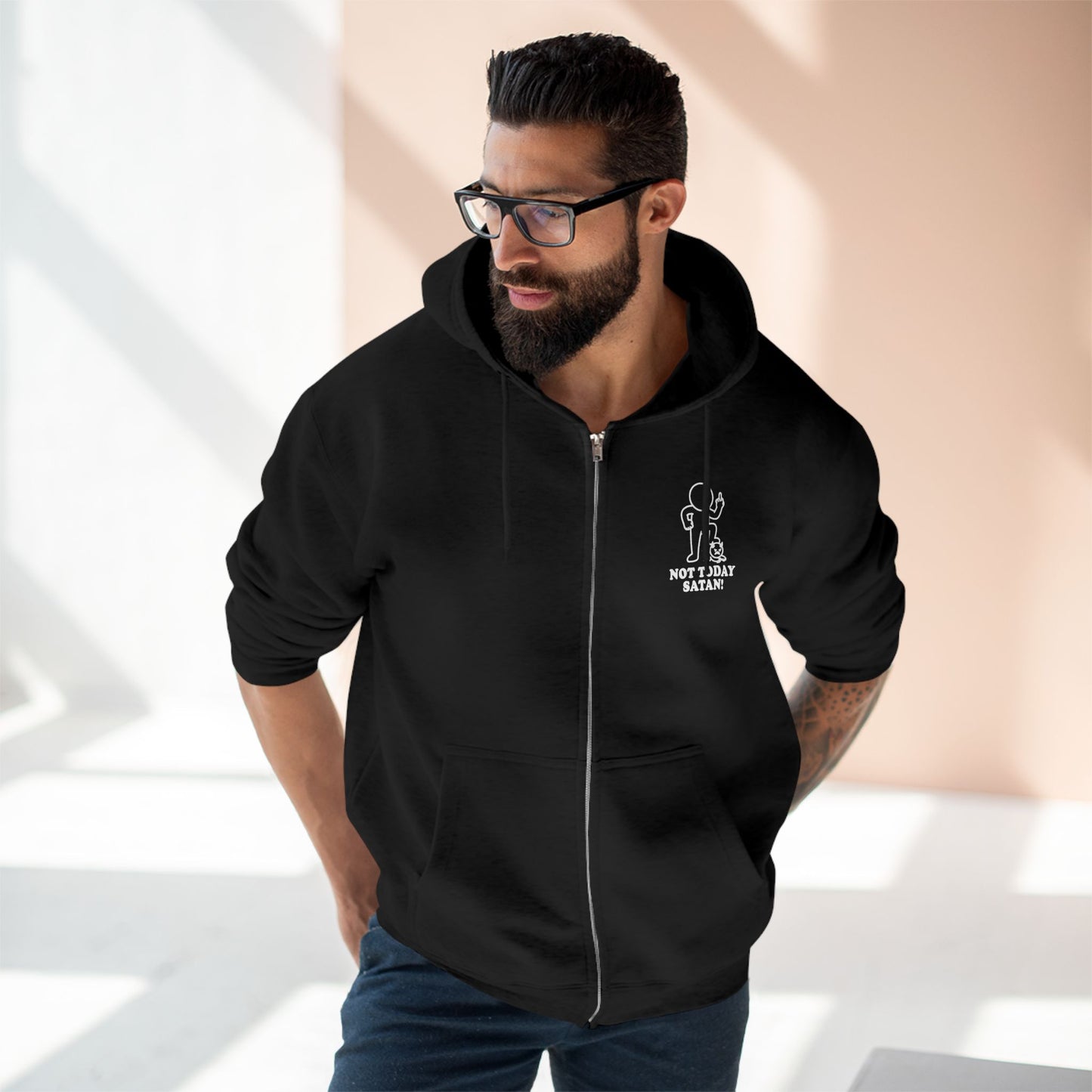 Not Today Satan | Hollow Series Zip-Up Hoodie - Funny Minimalist Burnout Layer