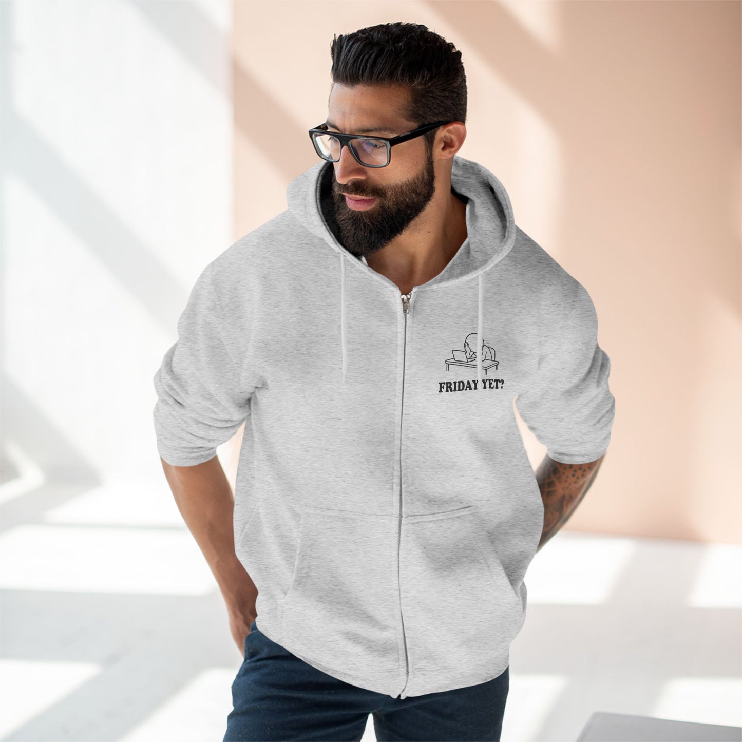 Friday Yet? | Hollow Series Zip-Up Hoodie - Funny Work Week Burnout Jacket
