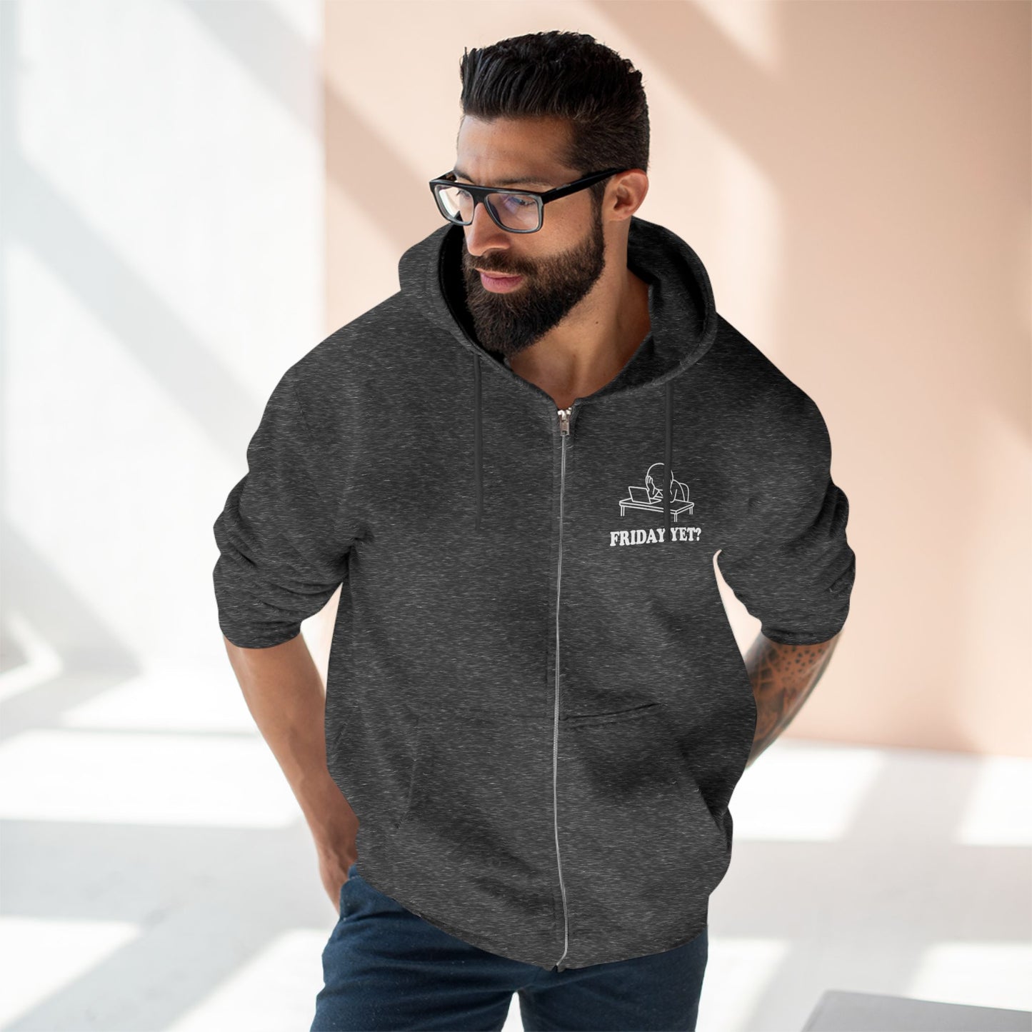 Friday Yet? | Hollow Series Zip-Up Hoodie - Funny Work Week Burnout Jacket