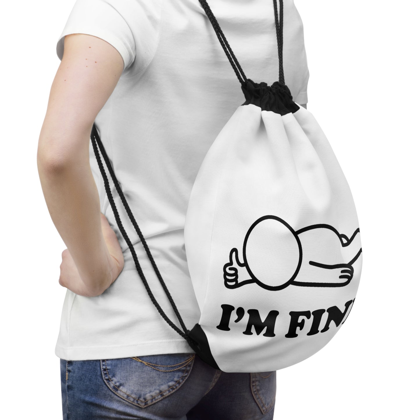 I’m Fine | Hollow Series Drawstring Bag – Funny Mental Health Burnout Gym Tote