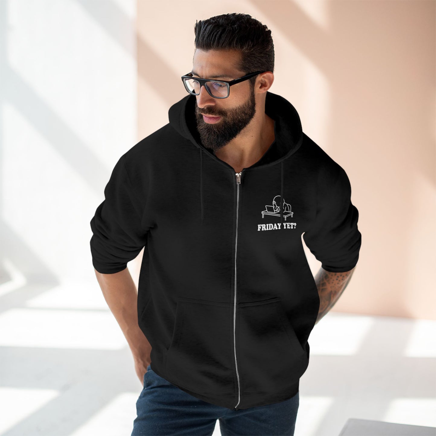 Friday Yet? | Hollow Series Zip-Up Hoodie - Funny Work Week Burnout Jacket