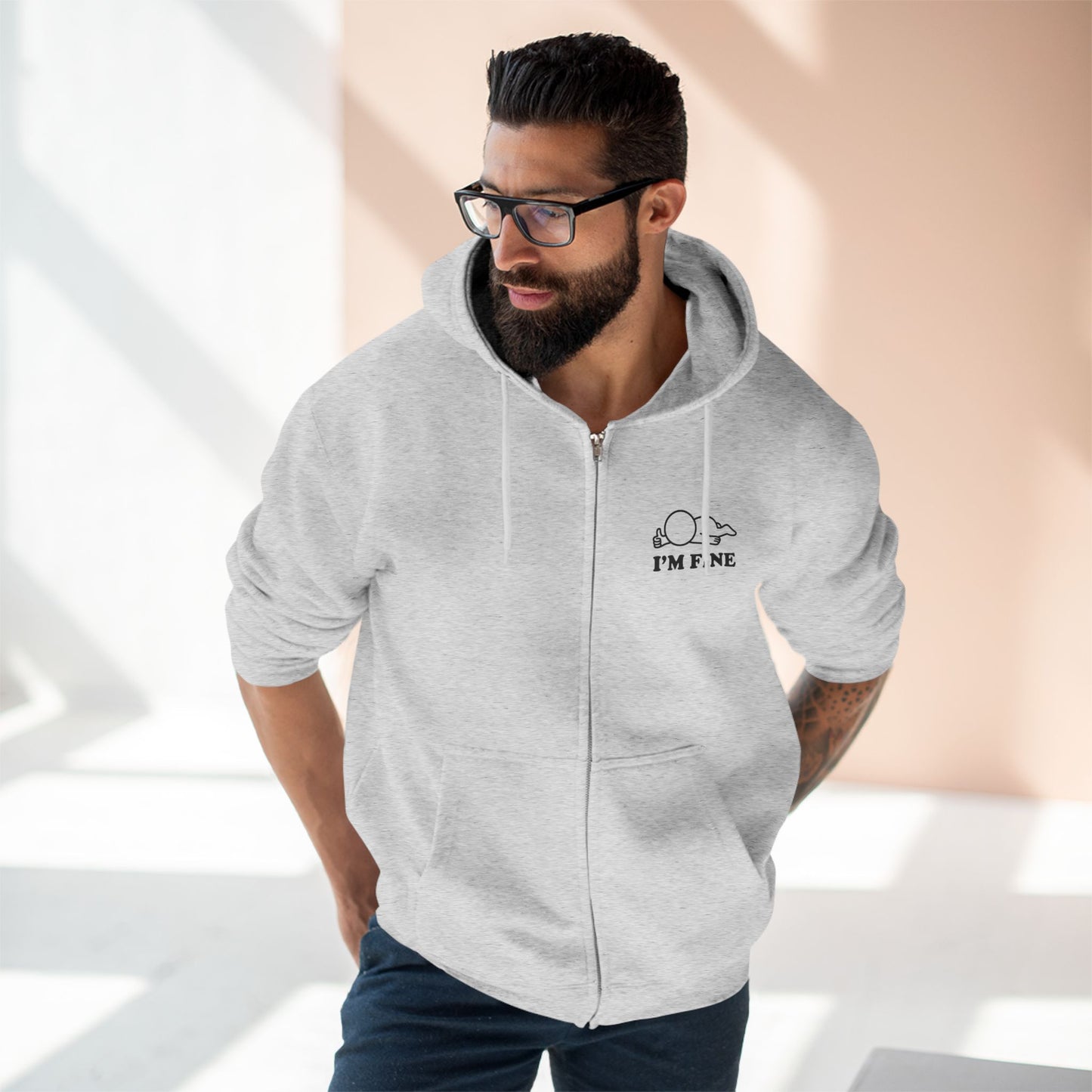 I'm Fine | Hollow Series Zip-Up Hoodie - Funny Mental Health Burnout Layer